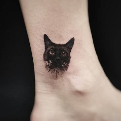 Mini tatuagem de cabeça de gato, super realista
