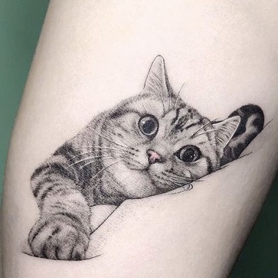 tatuagem grande gato realista