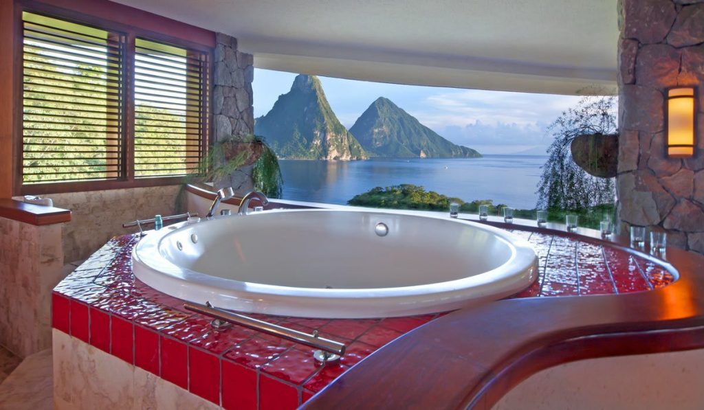 Banheira no Resort Jade Mountain, St. Lucia