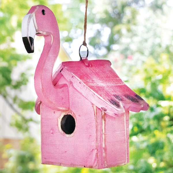 Casa de passarinho de flamingo