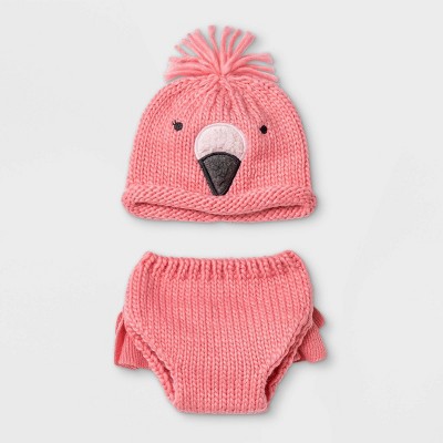 Conjunto infantil em tricô de flamingo