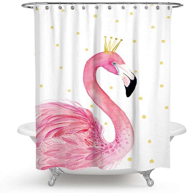 Cortina plástica de banho com estampa de flamingo
