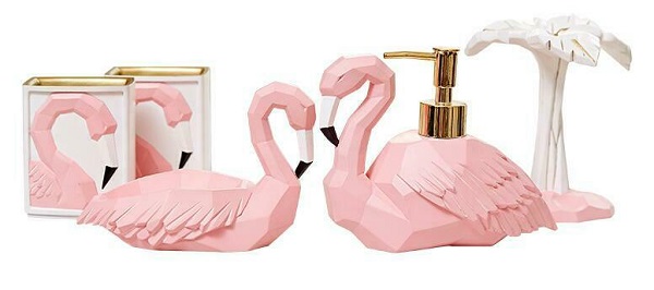 Acessórios de banheiro em formato de flamingo rosa
