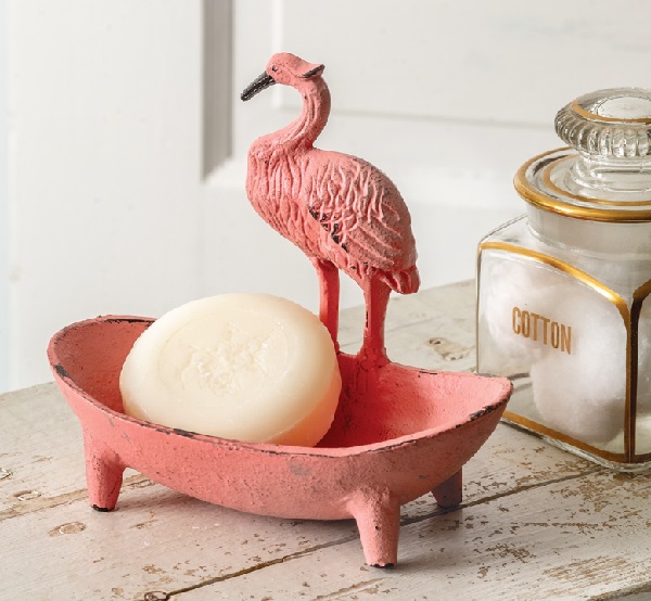 Saboneteira vintage de cerâmica de flamingo